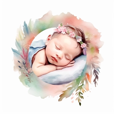cute watercolor newborn boho sleeping baby, isolated white background, babyshower clipart, 8k, soft multicolor boho colors