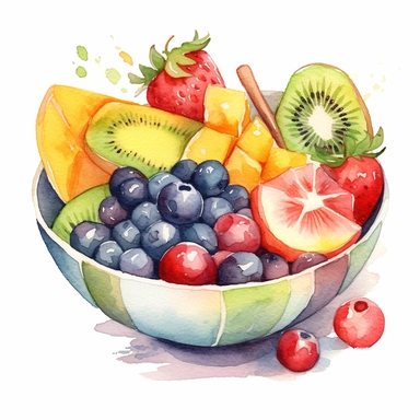 Fruit salad clipart, on white background, watercolor