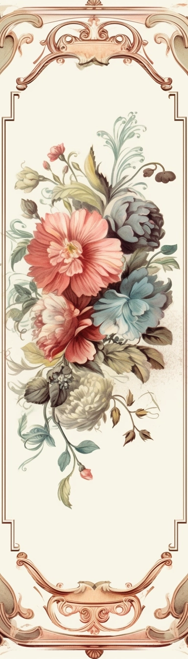 vintage inspired printable rectangle label with intricate sepia colored borders and hand drawn details. detailed with soft watercolor flowers at top edge only. No text. Isolated clipart on solid white background