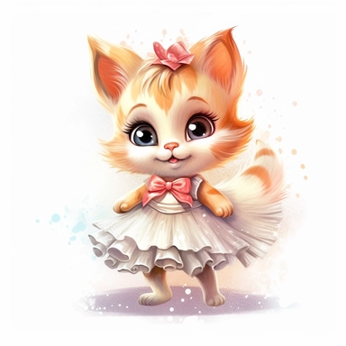children book illustration. cartoon cute baby cat in tutus. Watercolor clipart. Pixar animation