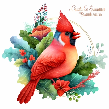 Cute colorful baby cardinal bird sublimation Clipart design, colorful coral around the cardinal bird , 8k