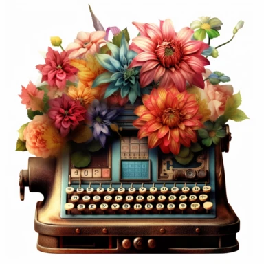 an enchanted old and used 1900 cash register profil view, enchanted collector's item surrounded by an arrangement of a number of dramatic extravagant saturated digital rainbow 3D dahlias, in the style of large-scale photography, lush detailing, watercolor style, pastel colors, playfully intricate, made of flowers, bloomcore, clipart, transparent png background