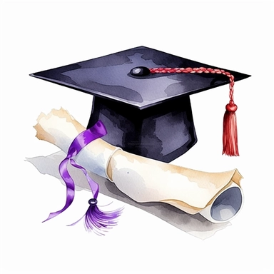 Beautiful Hat And Paper graduation Watercolor Sublimation Clipart, Cartoon,hyper realistic, intricate detail, illustration style,high solution,on the white background