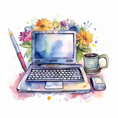 computer and laptop watercolor clipart