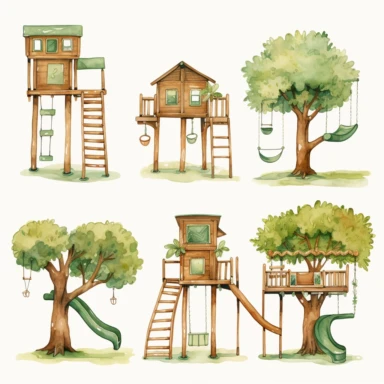 Watercolor Playground Clipart - Jungle Gym Download - Instant Download - Elementary School - Swing Set - Slide - Tree House - Kid's Play Watercolor Clipart vector watercolor clipart minimalist bright colors isolated with white background no shadow 8k