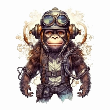 steampunk monkey, dirty style Sublimation Clipart, isolated on white background