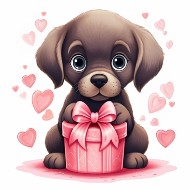 kawaii vibrant very cute cuddly eyes Labrador puppy very happy wearing a pink coat giving out red heart's clipart Easter spring bunny scrapbooking Crafton digital paper white background