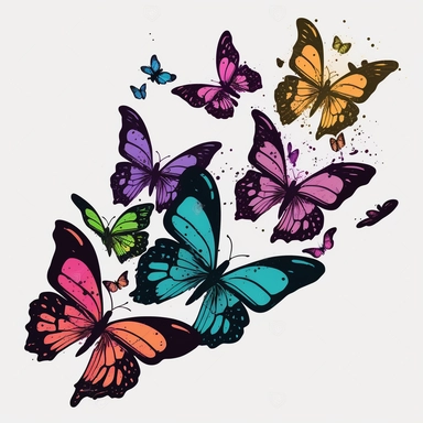 Several butterflies flying around in the air, simple drawing, cute, funny, clipart style, vector style, white background v4 ar2: 3