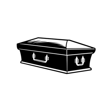 black and white silhouette of a coffin, clipart style, white background, thick lines, vector, simple design, flat colour, solid colour, halloweencore