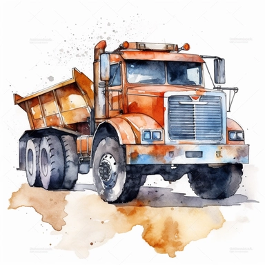 Construction Vehicle clipart on a white background, watercolor