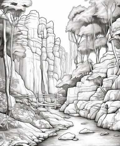 coloring page for adults, Kings Canyon, australia, clipart style, no shades, only white