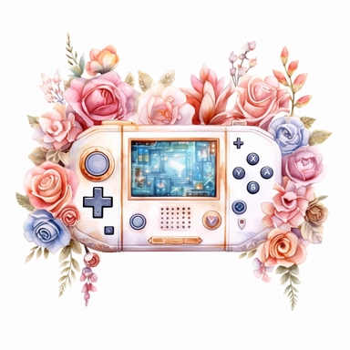 Watercolour rose gold and pastel detailed 3d gaming console Nintendo Switch , surrounded by beautiful roses and Swarovski crystals and diamonds, svg clipart style, solid white background, clipart element, clipart style highly detailed beautiful
