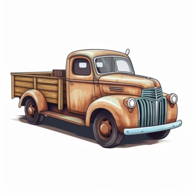 cute realistic farm wood truck vector clipart, hd, old truck, white background--s1000