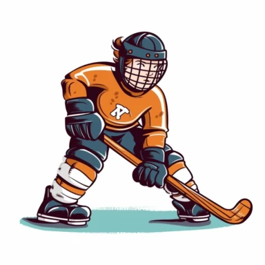kid playing field hokey match in field hockey goalie gear clip art vector, simple, thick cartoon lines, white background