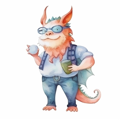 a cute WATERCOLOR daddy dragon, WATERCOLOR clipart, isolated white background 8k