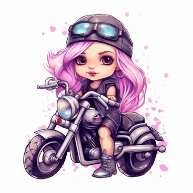 clipart of cute and cool baby girl on a harley davidson multicolor white background