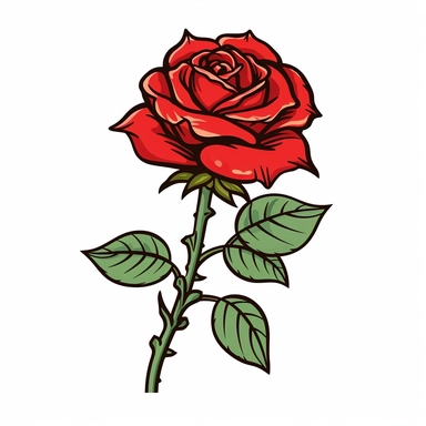 Clipart of a one cartoon Rose in a minimalist style, on a white background,