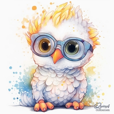 kawaii adorable baby cockatoo wearing cute glasses, nursery art, clipart image, line art image, white background, inspired by yoshitaka amano art, very detailed, 8k