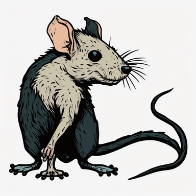 black or white clipart of a giant rat monster, flat color, low details