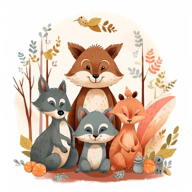Forest animal friends cottagecore clipart