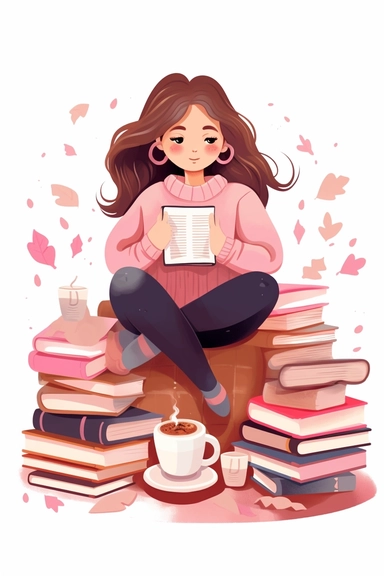 brown and pink illustration clipart planner girl book stack pink bag coffee cup clipart colorful, 32k