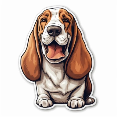 cute Basset Hound, happy and smiling, bold line, clipart, sticker, white background, no shadow, 8k detail