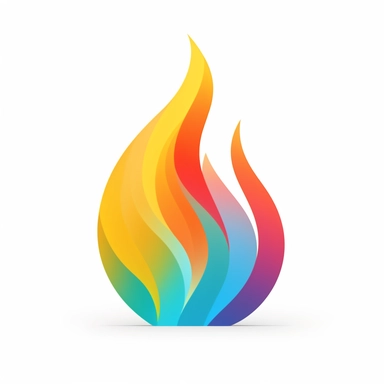 a simple rainbow flame design, clipart, cartoon, retro, minimalist, one dimenstional, no shadows