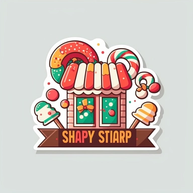vector sticker design, Christmas Candy Shop clipart, white background, flat colors