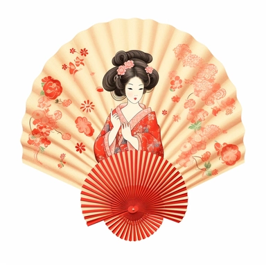 one japanese fan clipart on a white background, in the style of nostalgic paintings, delicate shading, colorized, use of paper, heatwave, traditional poses, feminine affluence, no watermark, text, 300 DPI , typography, shapes do not stick together, no text in the picture, on a white background