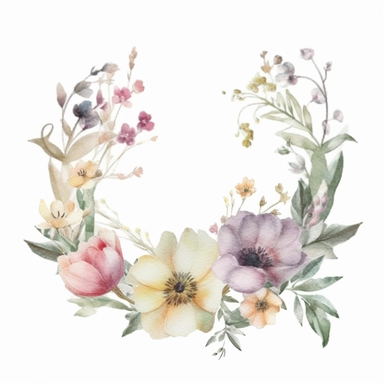 floral crest, delicate flowers, elegant, in the style of watercolor painting, etsy clipart, marriage flower clipart, white background