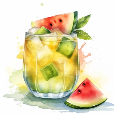 Honeydew melon cocktail clipart watercolor summer
