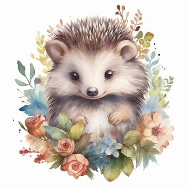 Imagine a captivating watercolor clipart artwork featuring an absolutely adorable hedgehog in a full body character representation. The illustration should be executed in a soft pastel watercolor style, with meticulous attention to detail, crystal-clear high focus, and an ultra HD 16K resolution. Please deliver a very high-quality image on a solid white background, highlighting the hedgehog's cuteness and the delicate watercolor textures that bring it to life