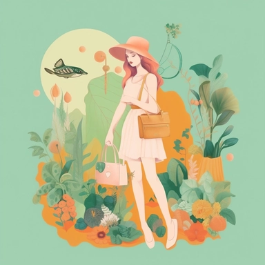 women fashion, ecology concept, clip art, bright pastel