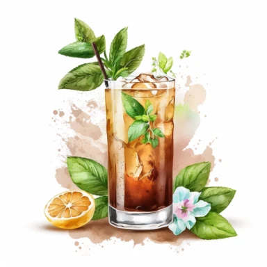 Long Island Ice tea, white background, watercolour illustration clipart, 8k, illustration, detailed, png