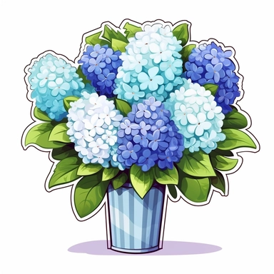 flower bouquet clipart sticker cartoon white border die cut flat design hyacinth hydrangea blue
