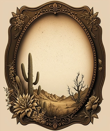 large blank vintage old west ARIZONA WILD WEST panel clipart. victorian. hd . blank center. EMPTY CENTER, NOTHING IN THE CENTER. background color #4a2f30