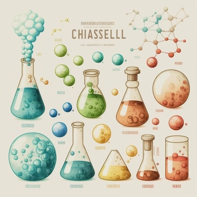 Chemistry set, bubbles, clip art, simple, white backround