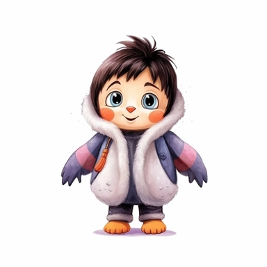 cute kid wearing Penguin costumes and with happy face,front facing on isolated background,with happy face and expression,Animal Sublimation Clipart,no splash watercolor,white background, ultra detailed clipart, cut out image, colorful watercolor realistic, cartoon style, ultra HD, sharp and clean art