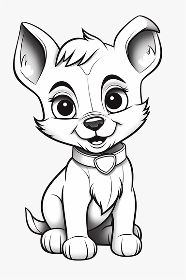design a black and white adult coloring book page of an cute and kawaii puppy clipart white background no text, coloring page black and white comic book flat vector, white background, Amazon Adult coloring book, no words, no logos, 8k resolution