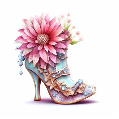 Pastel Beautiful Fairy Shoes Flower Clipart ,Cartoon,hyper realistic, intricate detail, illustration style,high solution,on the white background
