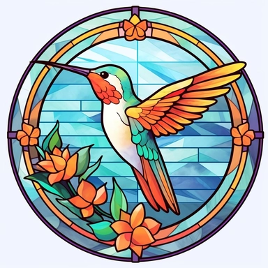 Stained Glass Hummingbird in the crown in the shape of a circle PNG Clipart
