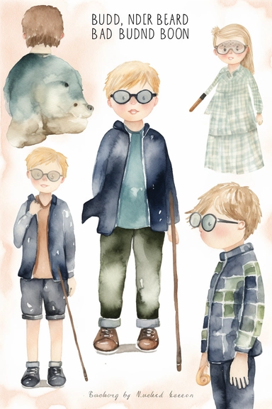Watercolor blind boy Clipart