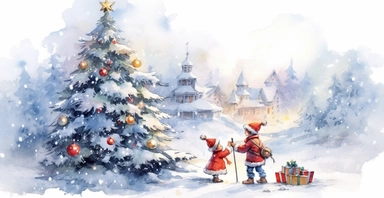 Adorable Christmas scene, clipart, disney animation style, watercolor, white background, I can’t believe how beautiful this is