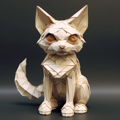 sweet Maneki-neko, Domestic Shorthair, origami paper In the style of Brian Froud & Alan Lee, leather texture textured, clipart, complex design, dreamy color, white contour, white background only