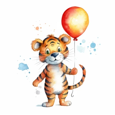 a colorful tigger with kind eyes clipart with watercolor illustration,full body shot,8k,etsy style, white background