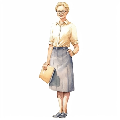 watercolour clipart of a beautiful woman class teacher, full length, high quality, very high details , white background