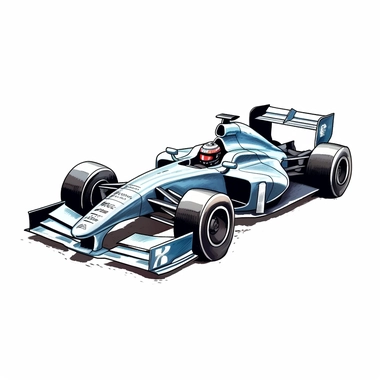 Clipart of the formula one car from Nyck de Vries with minimal details, aquarel colored cartoon style with thick borders. Only the car. White background, no floor, no shadow