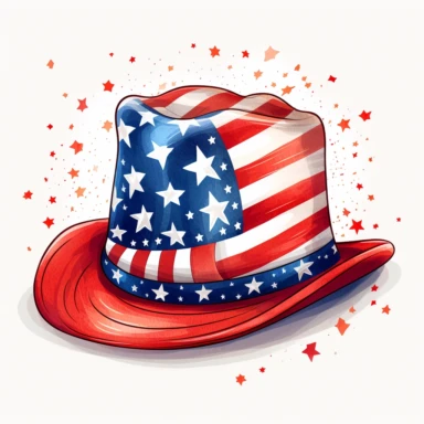 4th of july hat clipart, white background, american flag based designs, boho vibe, in the style of digital drawing, 8k