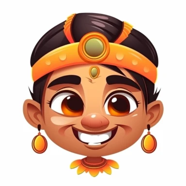 fantasy happy cute indian face, cartoon, clipart, mascot, isolated on white background
