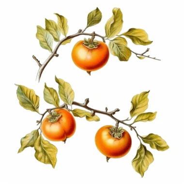 Design a dreamy watercolor clipart of a chinese Branches of ripe persimmons arranged with autumn leaves and foliage for a unique and seasonal arrangement composition, hand-painted with soft and graceful brushstrokes. Draw inspiration from the artistic finesse of Ethereal Petals Watercolors for a refined and ethereal depiction. isolated on a white background, hand-drawn illustration, hand-painted watercolor texture, 16k UHD resolution, intricately detailed, sharp focal points, designed by Ana Vic